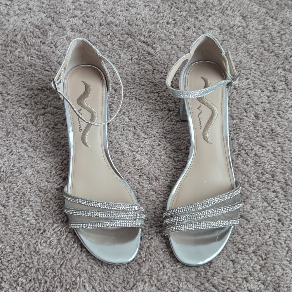 Nina Silver Strappy Heels